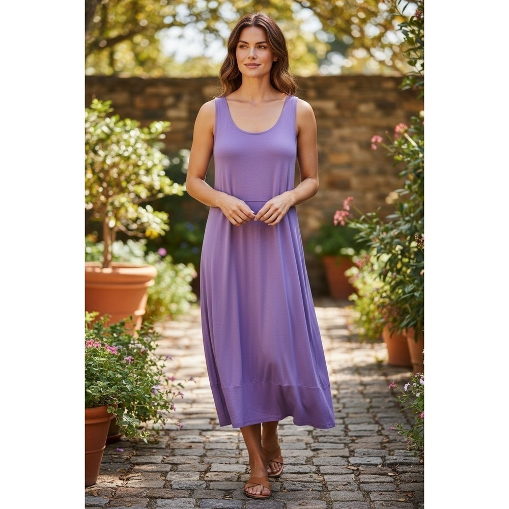 NWT RTL $198 Eileen Fisher Mulberry Dress Minimalistic Resort Wear Lagenlook L‎